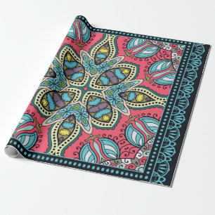 Decorative colorful ornament on a black background wrapping paper