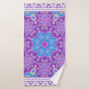 Decorative colorful ornament on white background, bath towel
