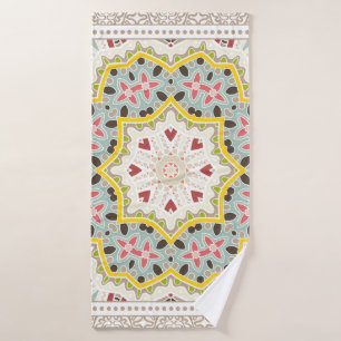 Decorative colorful ornament on white background, bath towel