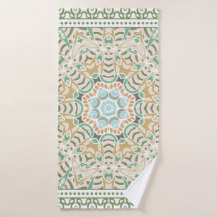 Decorative colorful ornament on white background, bath towel