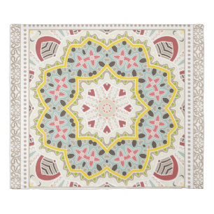 Decorative colorful ornament on white background,  duvet cover