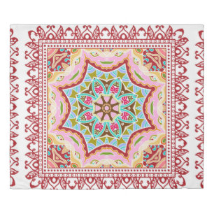 Decorative colorful ornament on white background, duvet cover