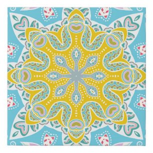 Decorative colorful ornament on white background, faux canvas print