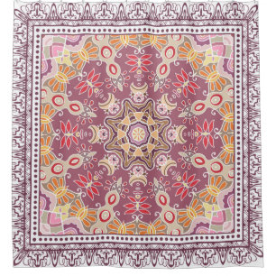 Decorative colorful ornament on white background, shower curtain