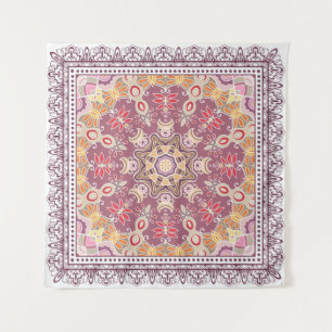 Decorative colorful ornament on white background, tapestry