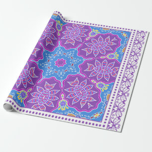 Decorative colorful ornament on white background, wrapping paper