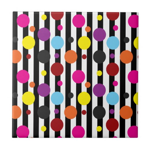 Decorative Colorful Polka Dots Stripes Ceramic Tile