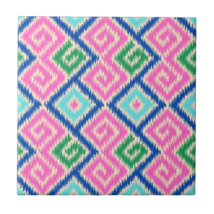 Decorative colorful Pretty Mexican ikat Pink Blue Ceramic Tile