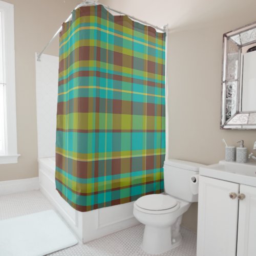 Decorative Colorful Retro Plaid Boho Chic Shower Curtain