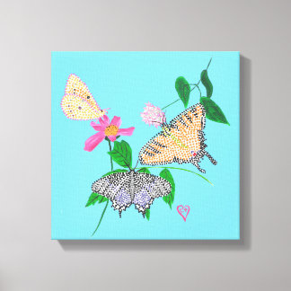 Decorative Colorful Three Pointillism Butterflies Canvas Print