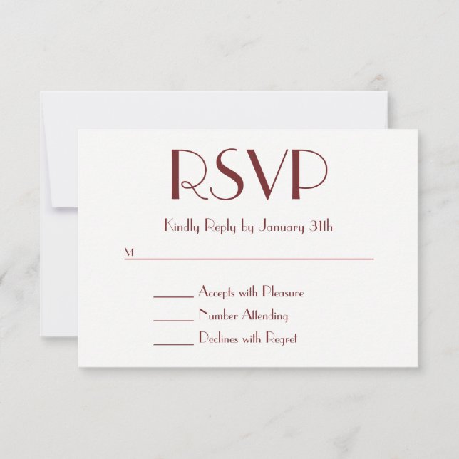 Decorative Contemporary Burgundy and White RSVP (Front)