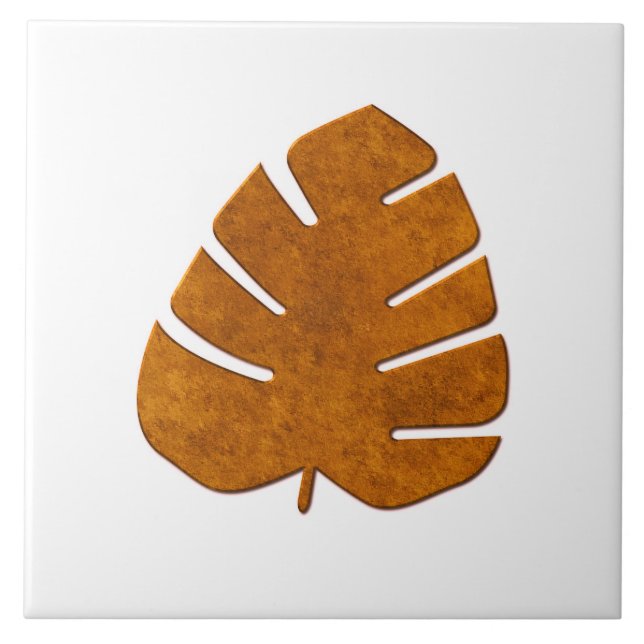Decorative Copper Look Monstera Leaf Ceramic Tile (Front)