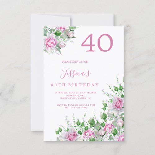 Decorative Corner Pink Roses Birthday Party Invitation