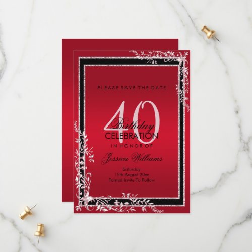 Decorative Corners Ruby  Black Birthday Save The Date