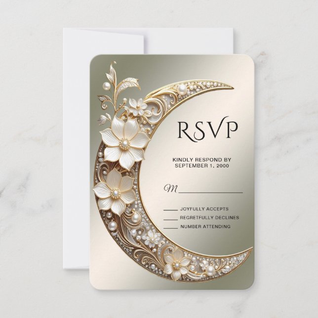 Decorative Crescent Moon Frame RSVP Card (Front)