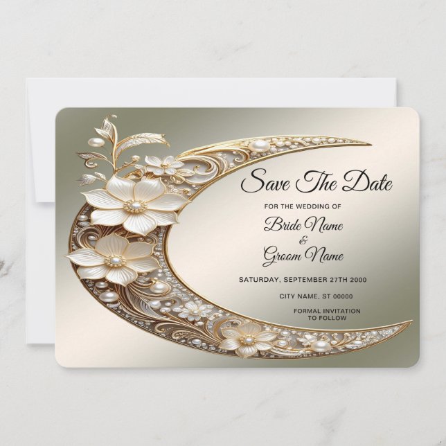 Decorative Crescent Moon Frame Save The Date (Front)