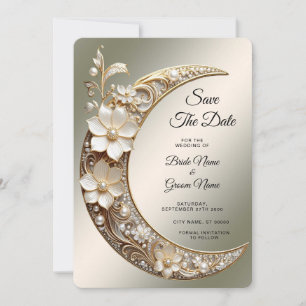 Decorative Crescent Moon Frame Save The Date