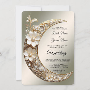 Decorative Crescent Moon Frame Wedding Invitation