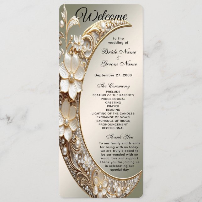 Decorative Crescent Moon Frame Wedding  Program (Front)