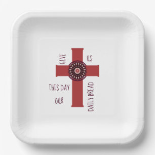 Decorative Cross Give Us This Day Text White Paper Plates