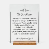 Decorative Cross Pastor Appreciation Acrylic Sign