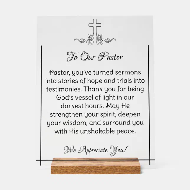 Decorative Cross Pastor Appreciation Acrylic Sign | Zazzle