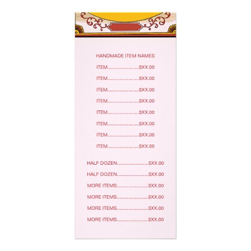Decorative Cupcake Maker Logo With Price List Rack Card