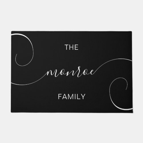 Decorative Curly Swash Calligraphy Family Name Doormat