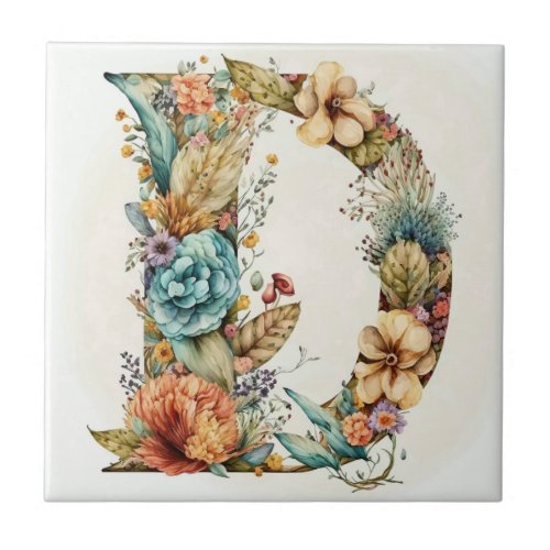 Decorative D Flower Letter Ceramic Tile