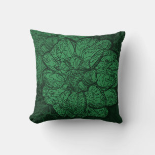 Decorative Dahlia Flowers Emerald Green Throw Pillow