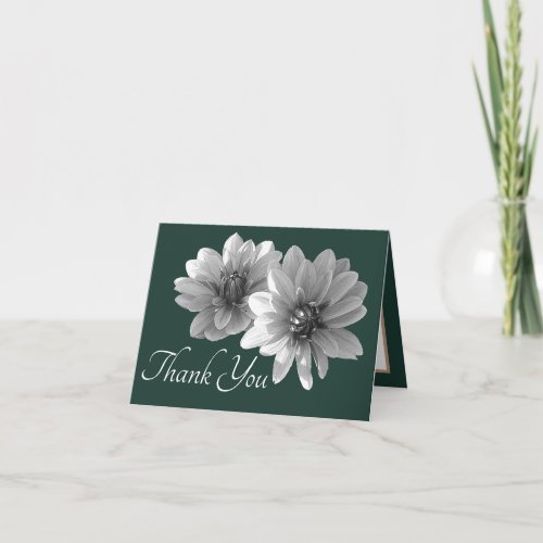 Decorative Dahlias Green Cyan Background Thank You Card