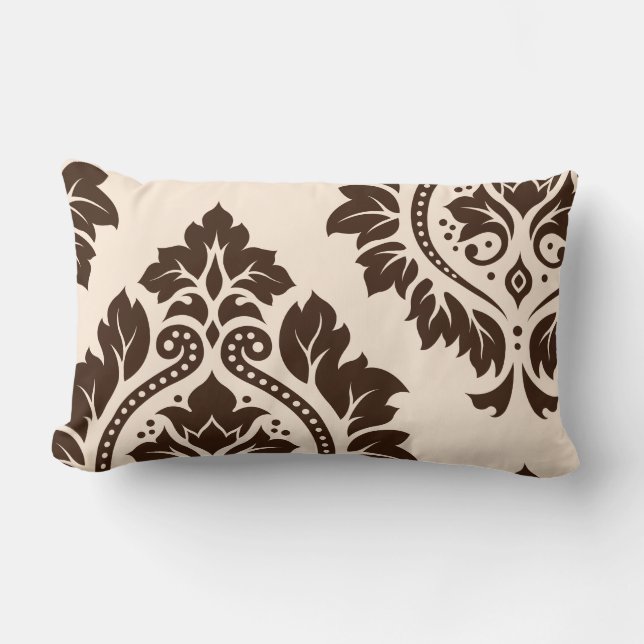 Decorative Damask Art I (2Way) Cream & Brown Lumbar Pillow (Front)