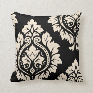 Decorative Damask Art I – Black & Cream (2-way) Throw Pillow