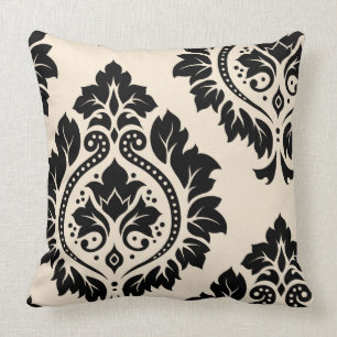 Decorative Damask Art I – Black on Cream Throw Pillow