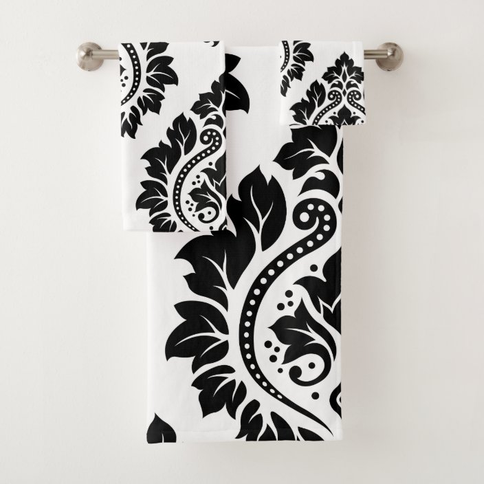 black and white damask towels
