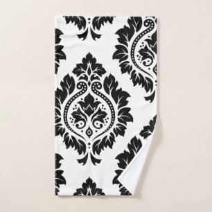 Decorative Damask Art I Black on White Hand Towel