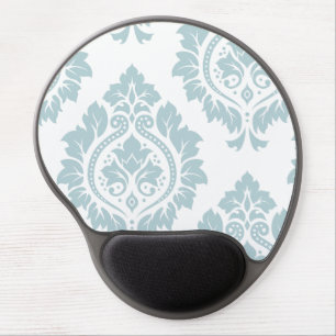 Decorative Damask Art I Duck Egg Blue on White Gel Mouse Pad