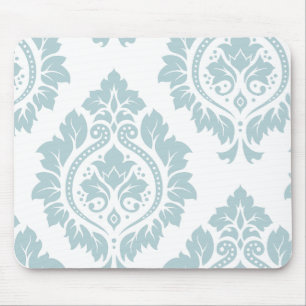 Decorative Damask Art I Duck Egg Blue on White Mouse Pad