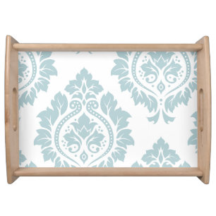 Decorative Damask Art I Duck Egg Blue on White Serving Tray