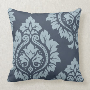 Decorative Damask Art I – Light on Dark Blue-Gra Throw Pillow