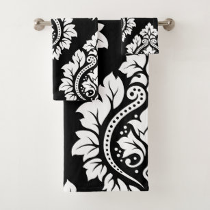 Ink and paint swirls black and white. Bath Towel by David