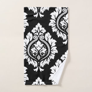 Decorative Damask Art I White on Black Hand Towel