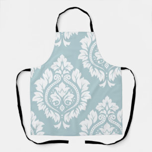 Decorative Damask Art I White on Duck Egg Blue Apron