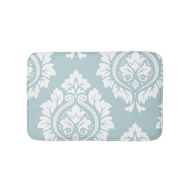 Decorative Damask Art I White on Duck Egg Blue Bath Mat (Front)