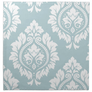 Decorative Damask Art I White on Duck Egg Blue Cloth Napkin