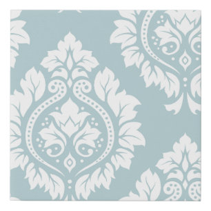 Decorative Damask Art I White on Duck Egg Blue Faux Canvas Print