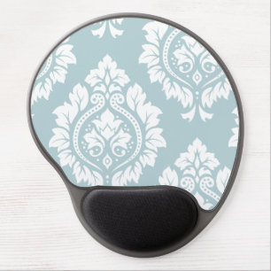 Decorative Damask Art I White on Duck Egg Blue Gel Mouse Pad