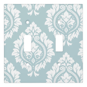 Decorative Damask Art I White on Duck Egg Blue Light Switch Cover