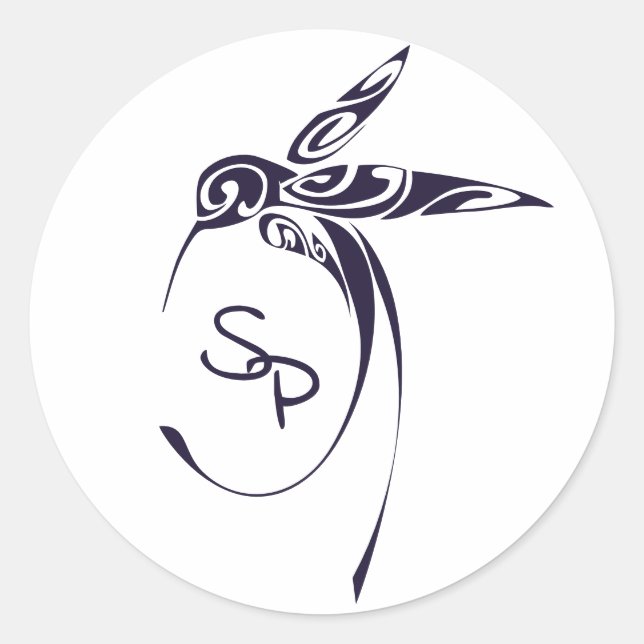 Decorative Deep Purple Hummingbird Custom Initials Classic Round Sticker (Front)