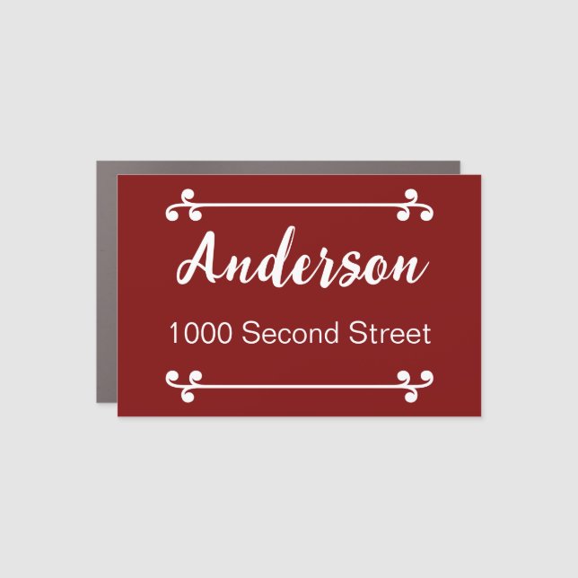 Decorative Deep Red Name Street Address Mailbox Car Magnet (Front)